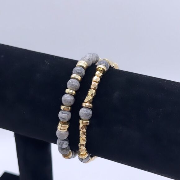 NWT Wool + Pepper Co. Gray & Gold Bracelets Stack - Picture 4 of 4